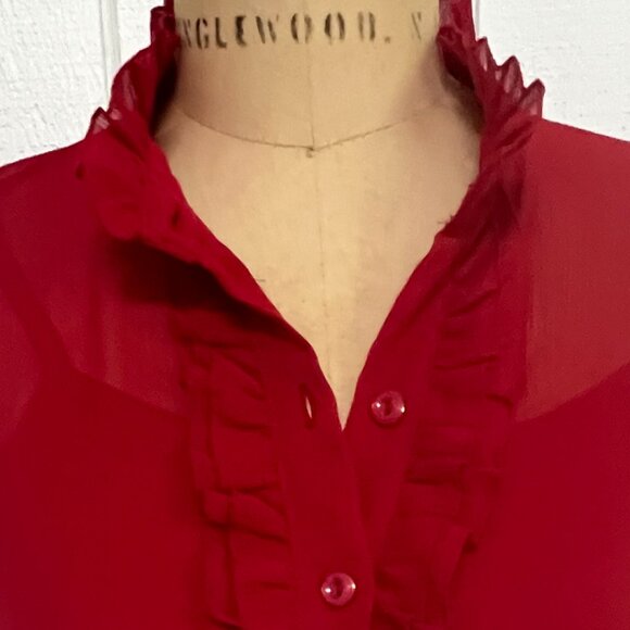 Red chiffon tuxedo top, BCX, Size Small/Medium - Picture 8 of 11